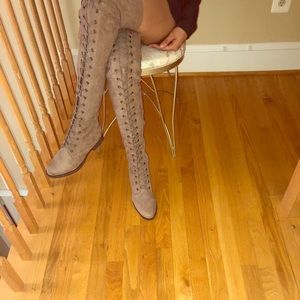 Thigh high lace up combat boots